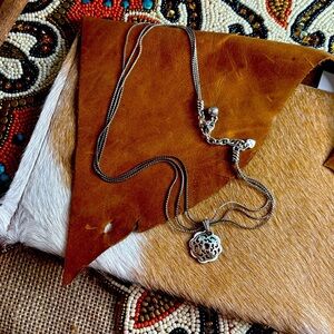 Brighton VTG Multi Chain Scrollwork Layered Pendant Filigree Necklace